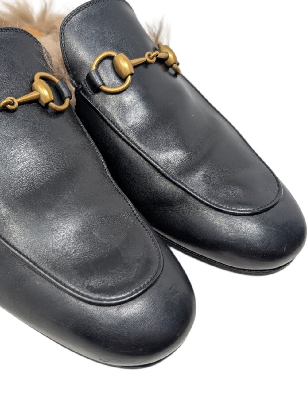 Gucci Men's Black Leather Horsebit Fur Princetown Mule Loafers Size 7 - Picture 9 of 13